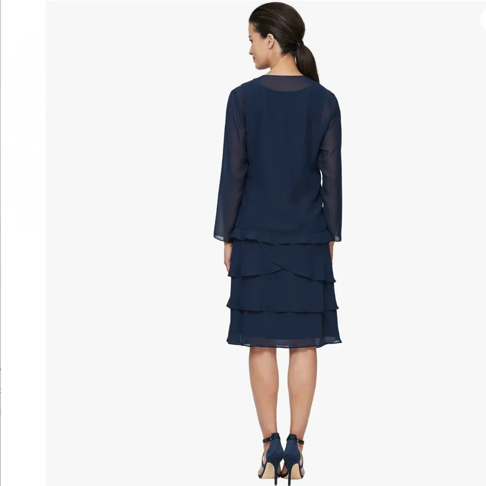SLNY Mother of The Bride Jacket Dress with Sequined Cut Out Shoulder NWT - Picture 4 of 15